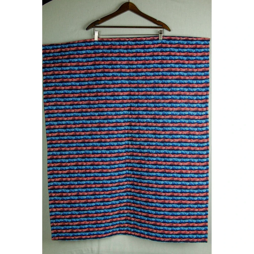 Handmade Patriotic Denim Quilt Americana USA Stars Kids Throw Applique 34 x 41